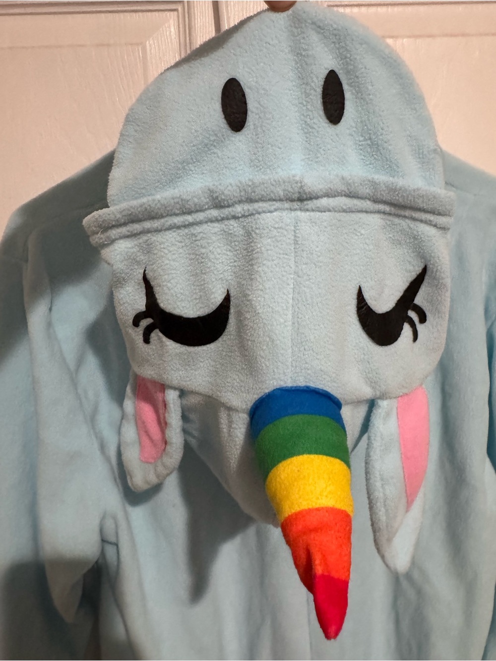 Light Blue Plush Unicorn Onesie with Rainbow Horn
